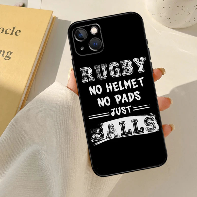 Rugby "No Helmet, No Pads, Just Balls" iPhone Case