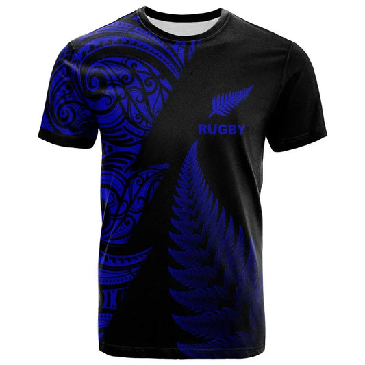 New Zealand Blue Maori Design Rugby T-Shirt