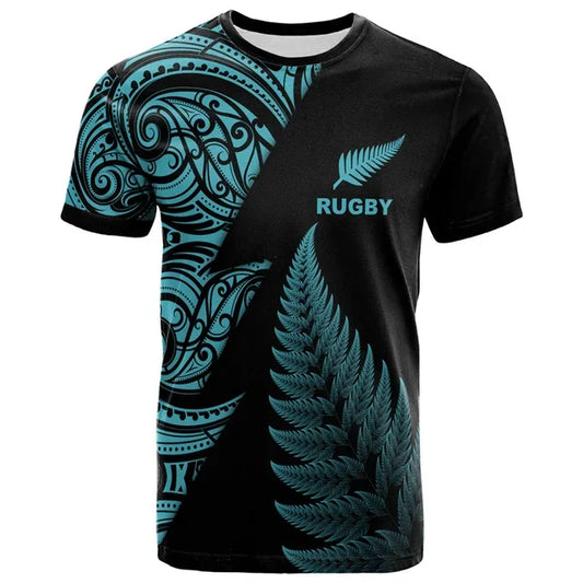 New Zealand Light Blue Maori Rugby Men's T-Shirt